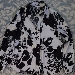 Elegant Black and White Floral Button Down Shirt